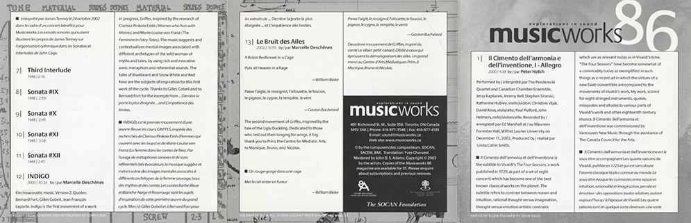 Cynthia Hiebert CD Musicworks 86 insert out picture